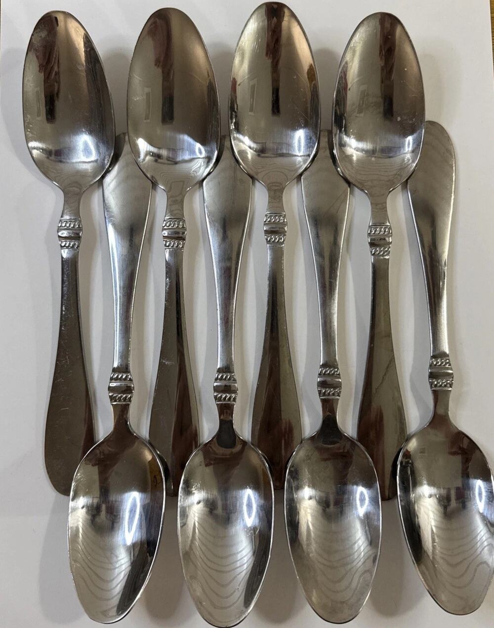 8 Oneida Stainless Avondale Soup TableSpoonsFlatware Rope Bands
